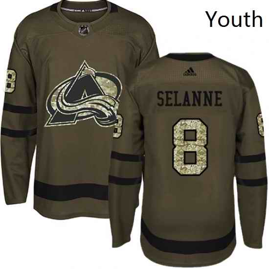 Youth Adidas Colorado Avalanche 8 Teemu Selanne Premier Green Salute to Service NHL Jersey